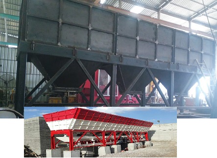 TREMIE AGREGAT    Volume : 45 m³  Nombre de compartiments : 3 x 15 m³  Piston Pneumatique : PEMAX   Valve de control d’air : REXROTH    Vibrateur de sable : WAM GROUP(OLI)   Conditionneur : Bosch Rexroth